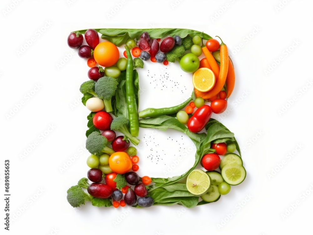 The Letter B Crafted from an Array of Fresh Vegetables, Showcasing Vibrant Nutrition and Wholesome Dietary Diversity