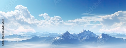 Wallpaper Mural a calm mountain bathed in sunshine with cloudy blue skies, natural peace, presenting a minimalist, modern style that conveys the tranquility of the landscape. Torontodigital.ca