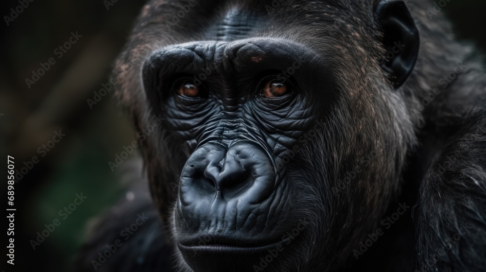 Portrait of a gorilla in the jungle, close-up. Wilderness. Wildlife Concept.