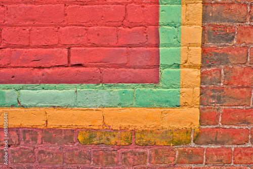 Newly Painted lines on old brick wall, Yreka, California photo