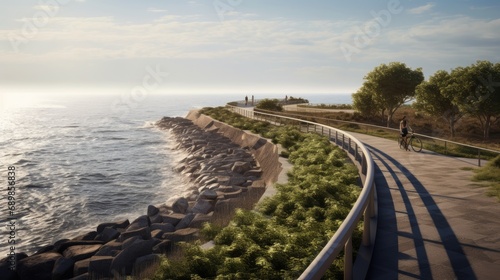 an elevated coastal path designed for walking and cycling  emphasizing a minimalist and modern style.