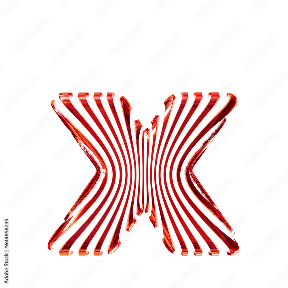 White 3d symbol with ultra thin red straps. letter x White 3d symbol with ultra thin red straps. letter x