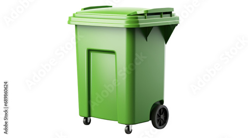 Green trash can on a transparent background, can be used as a layout. Garbage sorting concept