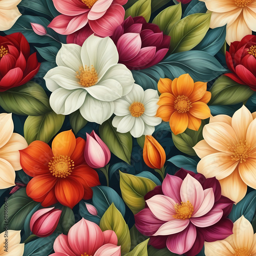Wallpaper Mural seamless pattern with flowers, floral background Torontodigital.ca