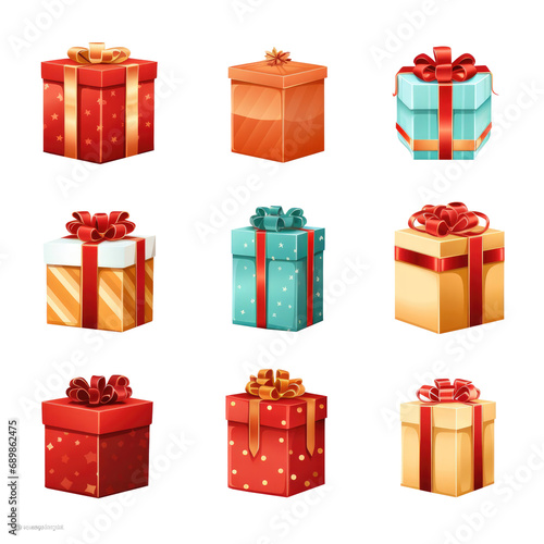 Set of Colored Gift Boxes with Ribbon isolated on transparent