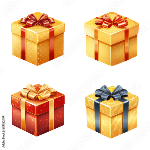 Set of Colored Gift Boxes with Ribbon isolated on transparent