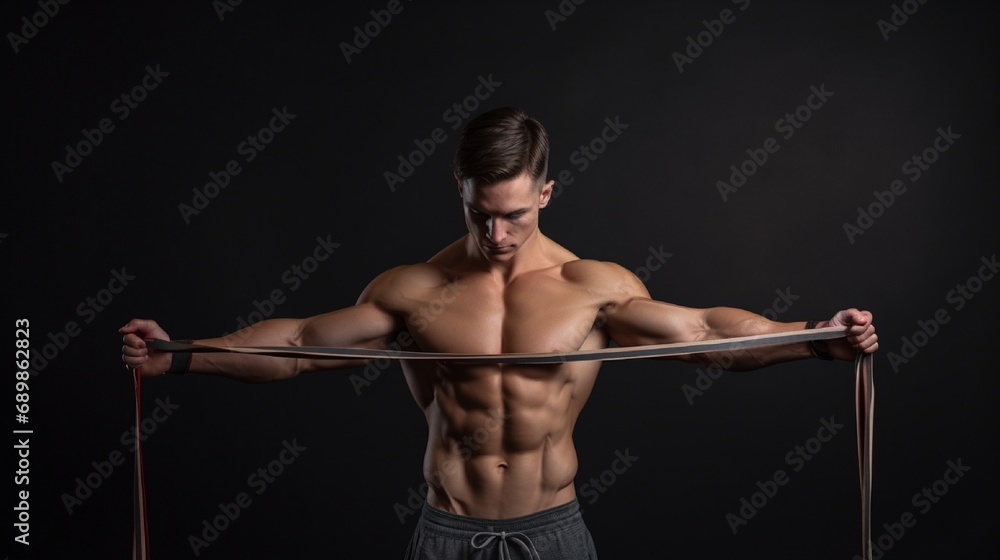 A man doing resistance band pull-aparts, his shoulder muscles working, highlighting shoulder strength and stability exercises.