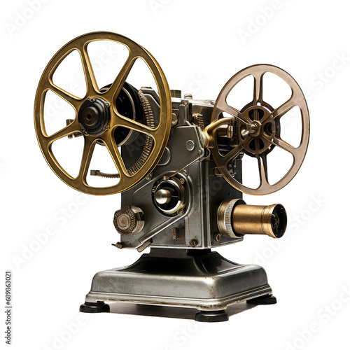 Vintage Film Projector. A Vintage Film Projector Isolated to Evoke the Golden Era of Cinema and the Magic of Old Movies.. Cutout PNG.