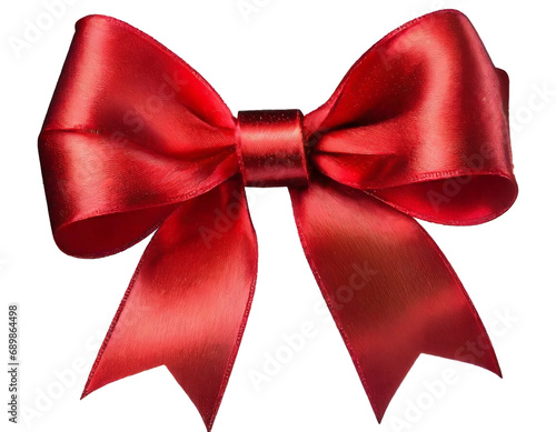 Shiny red satin ribbon bow, isolated on transparent background