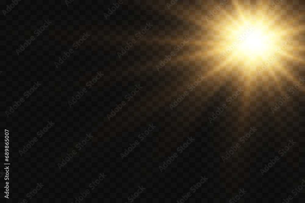 Flare light effect. Brilliant stars. Explosion of rays, shine, solar flare, spark and stars. On a transparent background.
