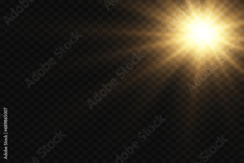 Flare light effect. Brilliant stars. Explosion of rays, shine, solar flare, spark and stars. On a transparent background.