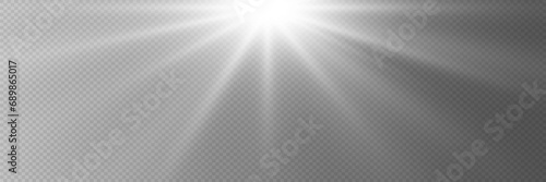 Glow light effect, bright sun. Vector transparent sunlight, special flare effect. Rays of the sun or spotlight. Bright flash. On a transparent background.