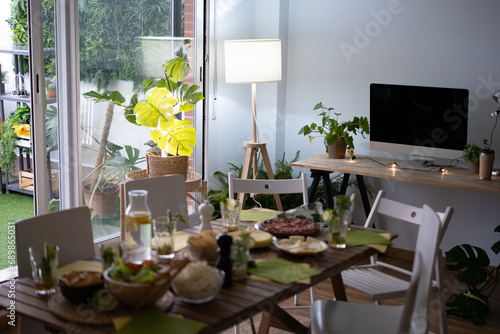 Food table prepared for diners to start eating whenever they want. Concept: cooking photo
