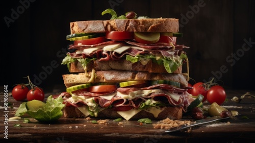 delicious sandwiches, food photography, black background, copy space, 16:9