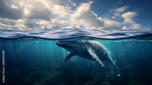 beautiful big whale in the middle of the sea, 16:9 photo