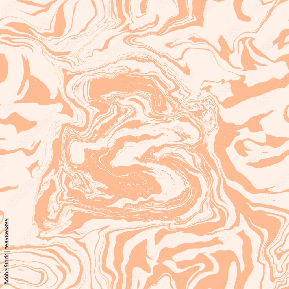 Liquid marble texture Background. Colorful marble texture, liquid paint texture in peach fuzz colors. Trendy illustration for textiles and interior.