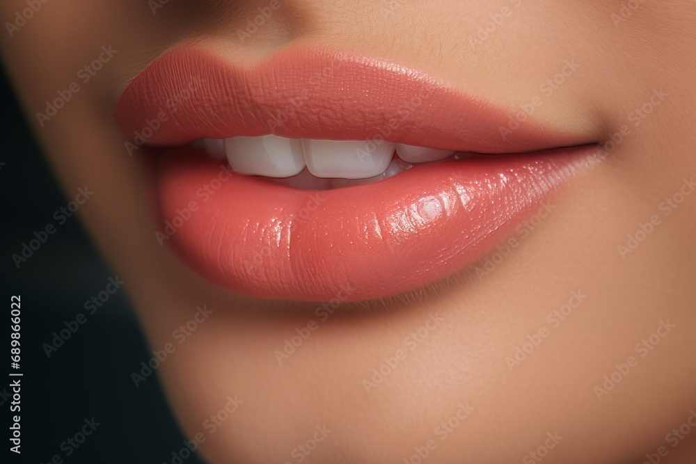 Fototapeta premium Beautiful volume lips, hyaluronic acid correction, natural and sensual lips.