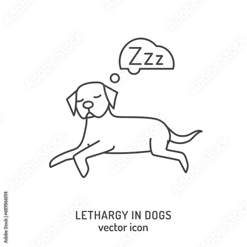 Dog fatigue and lethargy icon. Apathy in dogs.