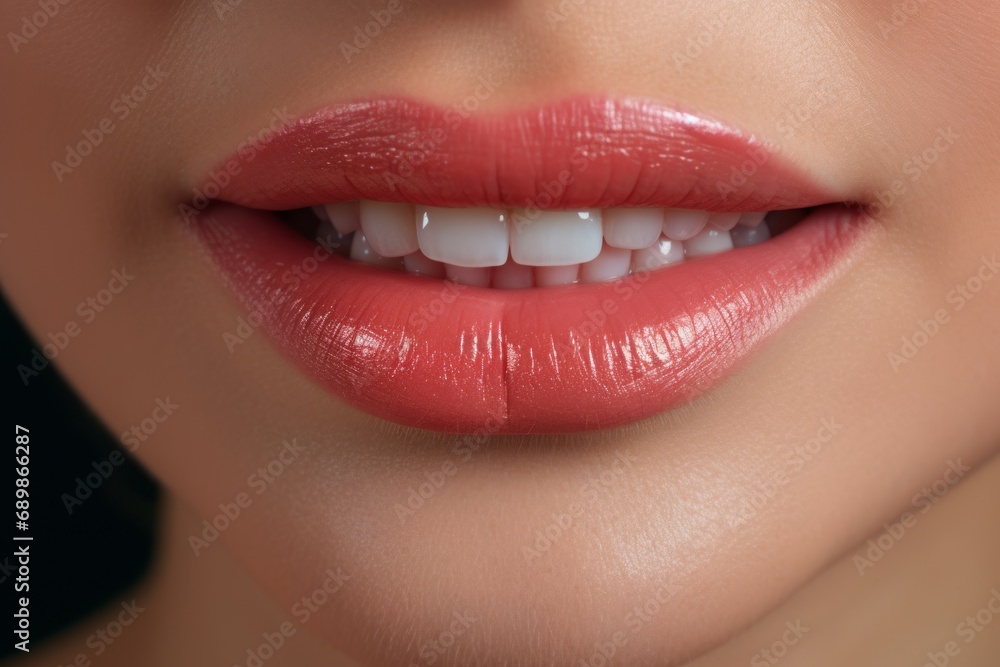 Fototapeta premium Beautiful volumizing lips, hyaluronic acid correction, natural and sensual lips.