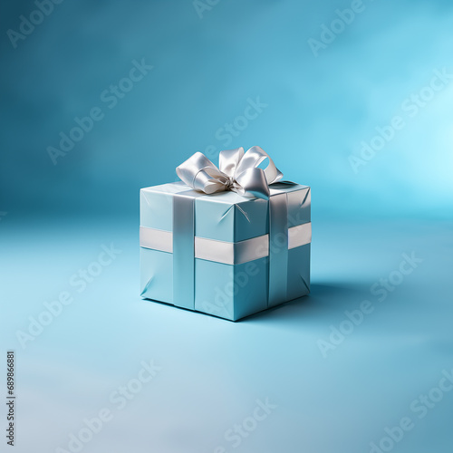 Medical gift blue. Surprise gift with bow and ribbon for hospital, medical center, pharmacy promotion. Marketing tool in medical colors for health. BG presentation white + pill post © Colourful-background