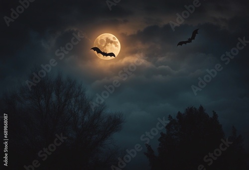 Halloween Night - Spooky Moon In Cloudy Sky With Bats © ArtisticLens