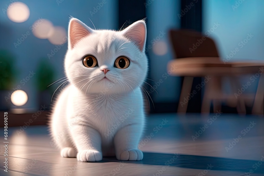 Cute White Kitten with Big Eyes Inside Home Cute White Kitten with Big Eyes Inside Home