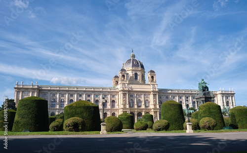 Art History museum, an old building from 1891 in Vienna, Austria, with clouds on blue sky. Culture, tourism, exterior, day.