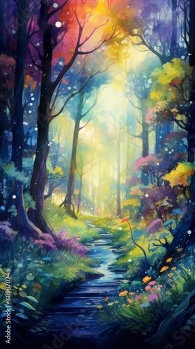Mystical mysterious fairy tale forest  watercolor illustration