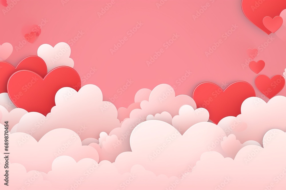 Valentine's Day concept, illustration of pink background with clouds and hearts