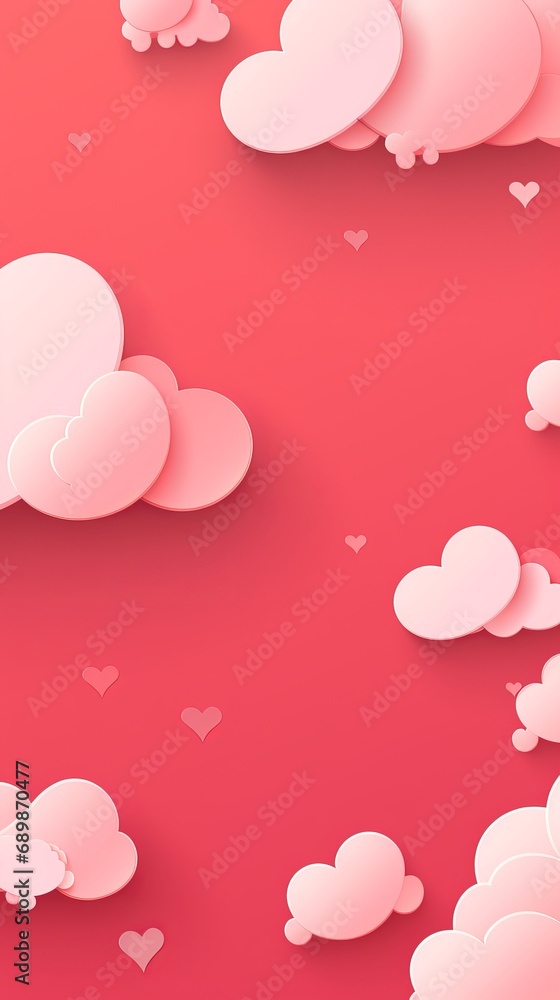 Valentine's Day concept, illustration of pink background with clouds and hearts
