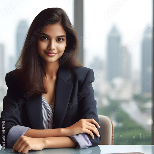 A portrait of an Indian businesswoman
