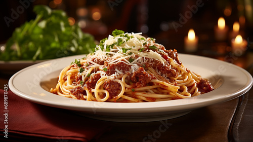 Plate of steaming spaghetti adorned with generous shavings of cheese  ai generative 