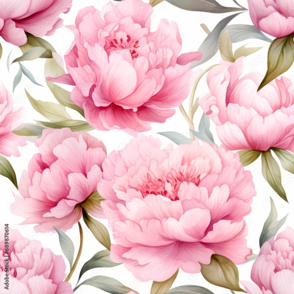 Fototapeta premium Seamless pattern of soft pink watercolor peonies, illustration