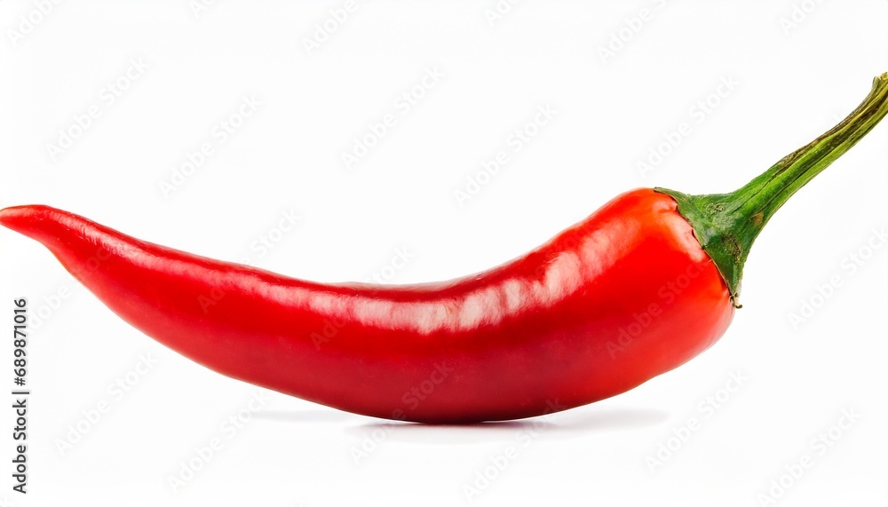 Five vibrant red chili peppers on a clean white background. Five vibrant red chili peppers on a clean white background.