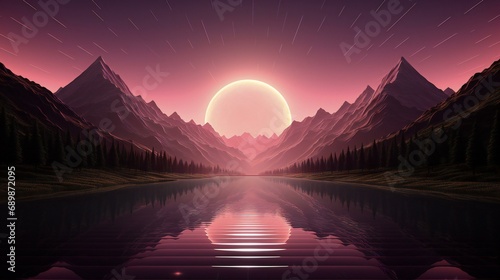 landscape with mountain sun and lake