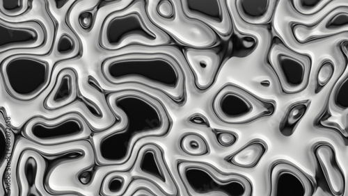 Smooth fractal noise striped elements on the surface. Bright  black and white background.