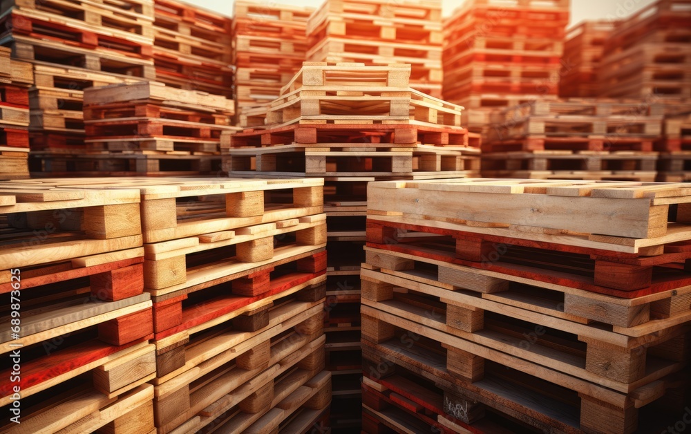 A pile of wooden pallets stacked on top of each other.