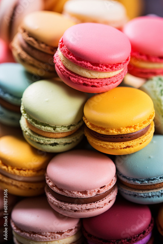 colorful macaroons on background, ai generated