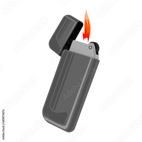 Transparent Vector Gas Lighter with Ignited Flame. Modern Lighter Illustration with Clear Background for Design and Concepts. High Quality Vector Illustration of a Lit Gas Lighter.