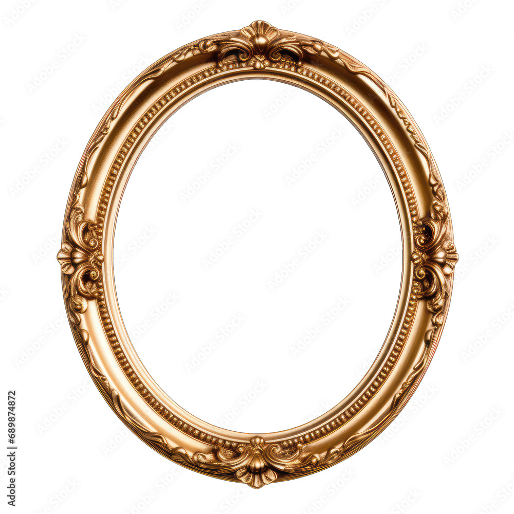 Golden oval photo frame isolated on white and transparent background, png Golden oval photo frame isolated on white and transparent background, png
