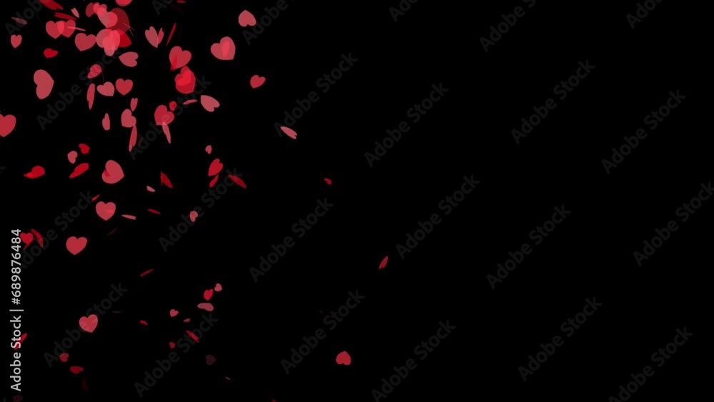 Red hearts falling from the left side, alpha channel Red hearts falling from the left side, alpha channel