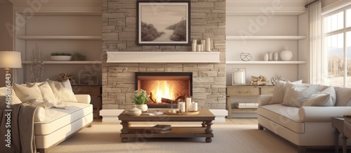 Cozy family room with fireplace and mantel. photo