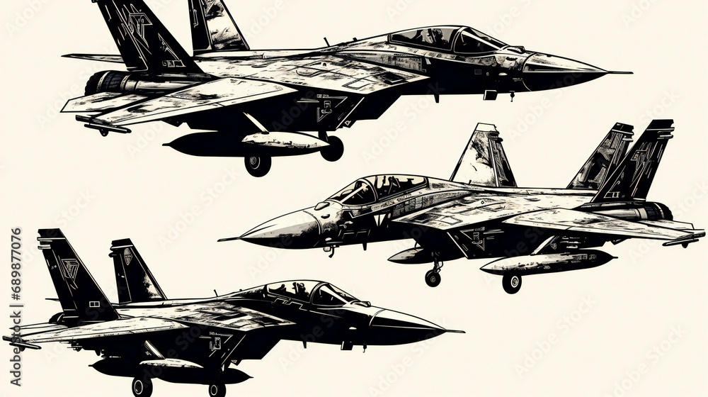set of the fighter jet - obrazy, fototapety, plakaty 