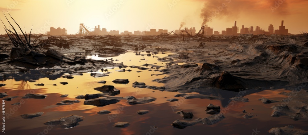 Crude oil spills on land - pollution.