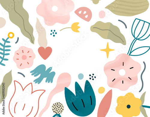 Valentine, Whimsical Love Pattern - modern flat vector concept illustration of playful love-themed elements and abstract floral designs. Metaphor of joyful affection, love, connection, growth