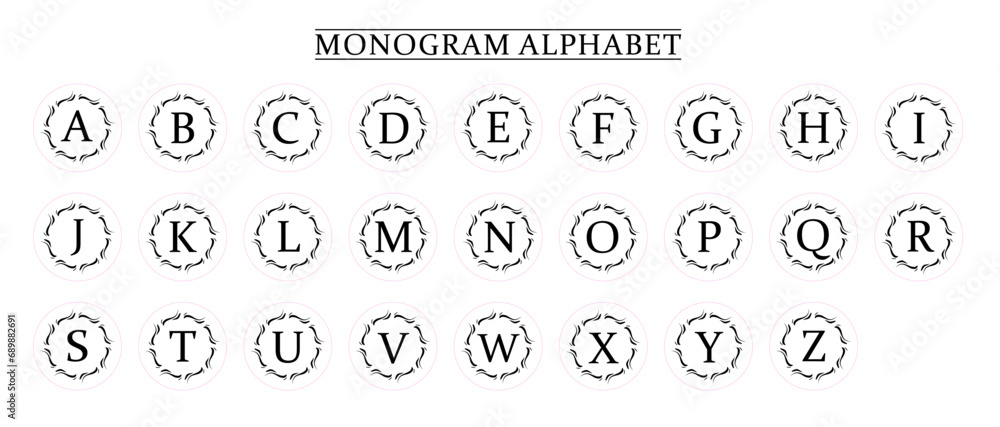 Monogram Alphabet and Floral Motifs, Monogram Letters with Line Floral Arrangements Monogram Alphabet and Floral Motifs, Monogram Letters with Line Floral Arrangements