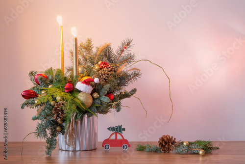 christmas decor with candles in red and golden colors