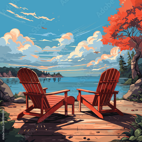 Landscape of wooden chaise lounge background illustration