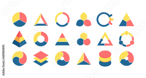 Business process. Chart with 3 steps, options, sections. Vector template.