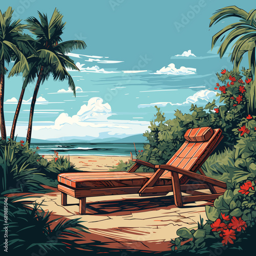 Landscape of wooden chaise lounge background illustration